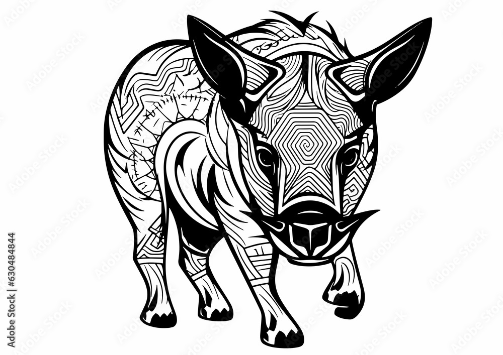 Rhinoceros Okapi Pig Boar Boar Africa Farm Mandala Tattoo Linear Pattern Stamp