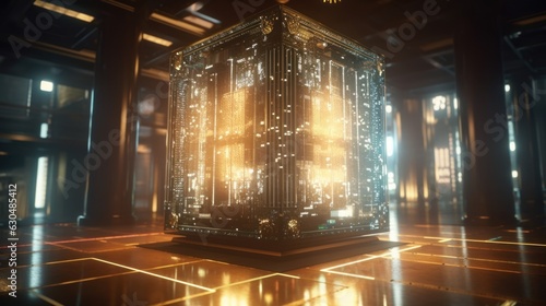 A quantum computer powered on in a fictional compute facility. photo