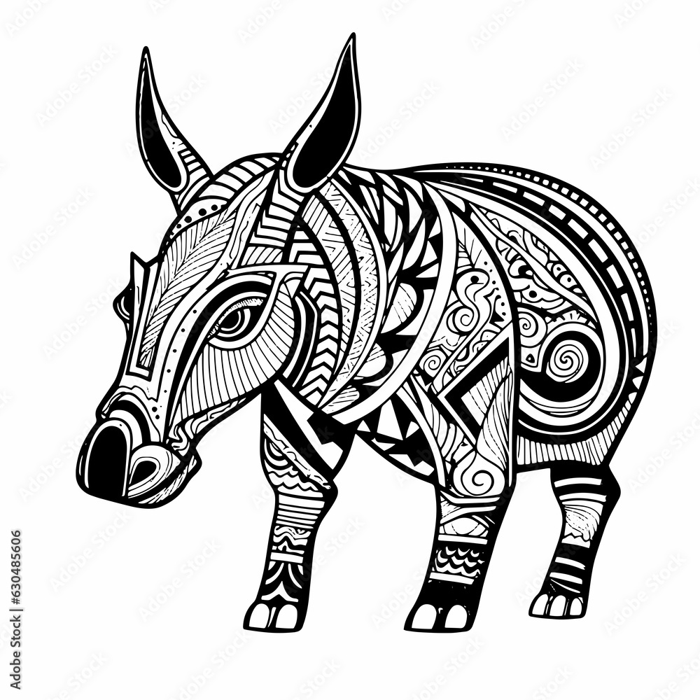 Rhinoceros Okapi Pig Boar Boar Africa Farm Mandala Tattoo Linear Pattern Stamp