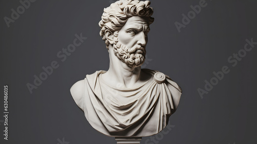 Busto hombre griego, escultura renacentista, emperador, fondo liso, estilo 2d, creado con IA generativa