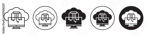 Cloud computing symbol Icon set collection. Data base server for fast digital download transfer of system through internet block chain technology. Ease of file storage information hosting in SQL