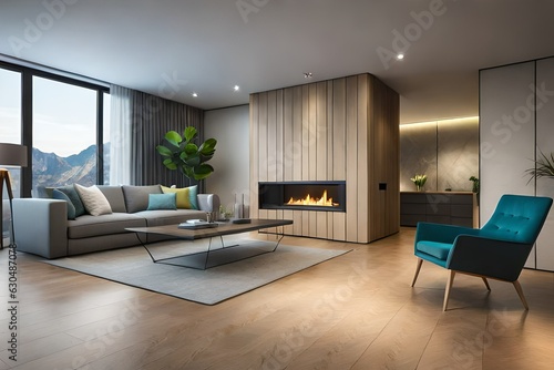 modern living room with fireplace   generated by AI technology 