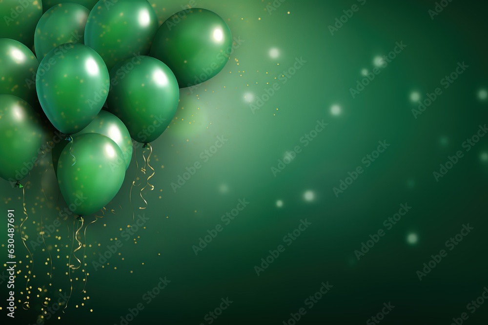Green balloons with confetti on green background. Holiday concept. Green balloons with confetti on green background. Holiday concept.