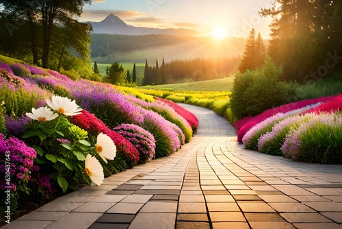path in the garden   generated by AI technology  photo