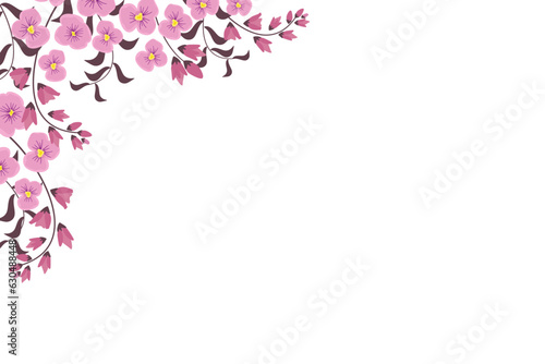 Pink floral background. Spring banner floral decoration with cute blooming flowers .border on white background.Vector horizontal banner Summer flora frame  Beautiful botanical. 