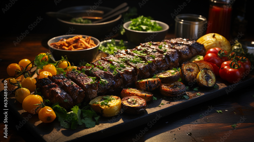Naklejka premium Appetizing Churrasco BBQ. Generative AI.