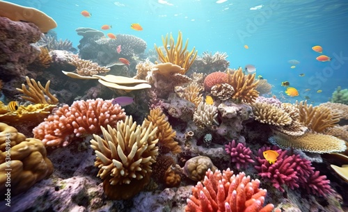 Underwater view of coral reef and fish. © artem