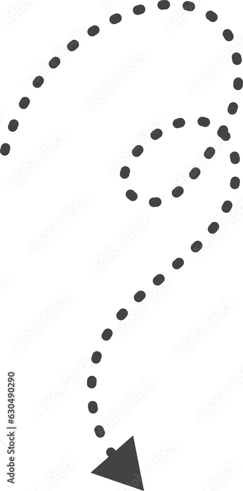 Curved hand drawn dotted arrow. Doodle outline black stroke. Simple cartoon swirl scribble Curved hand drawn dotted arrow. Doodle outline black stroke. Simple cartoon swirl scribble