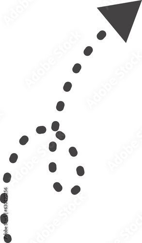 Curved hand drawn dotted arrow. Doodle outline black stroke. Simple cartoon swirl scribble
