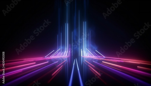 Abstract futuristic neon background with glowing ascending lines