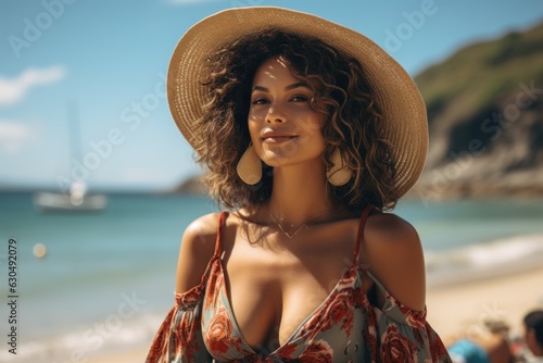 Photoshoot of an Eclectic Fashion model - woman on the beach - closeup