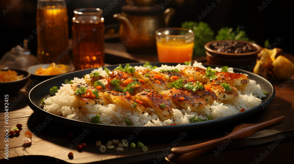 Rice Presentation in a Restaurant. Generative AI. Rice Presentation in a Restaurant. Generative AI.