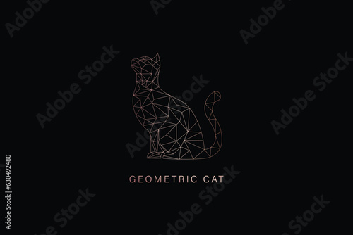 geometric cat illustration design, cat sitting line art design, cat illustration black background