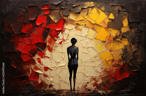 Colorful Abstract Painting of a lovesick Girl on yellow background