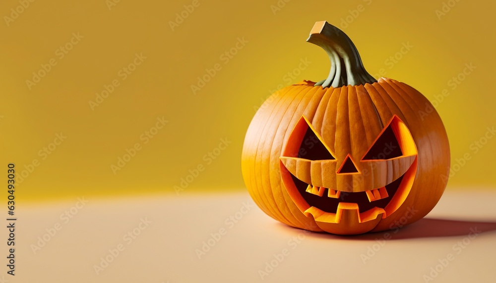 Halloween pumpkin on a yellow background, Halloween background, Generative AI Halloween pumpkin on a yellow background, Halloween background, Generative AI