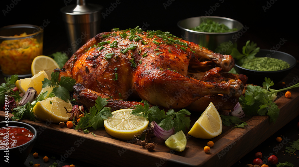 Fotografie Tandoori Chicken Dish Presentation. Generative AI.