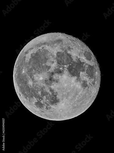 Full moon with sharp details on a black sky background