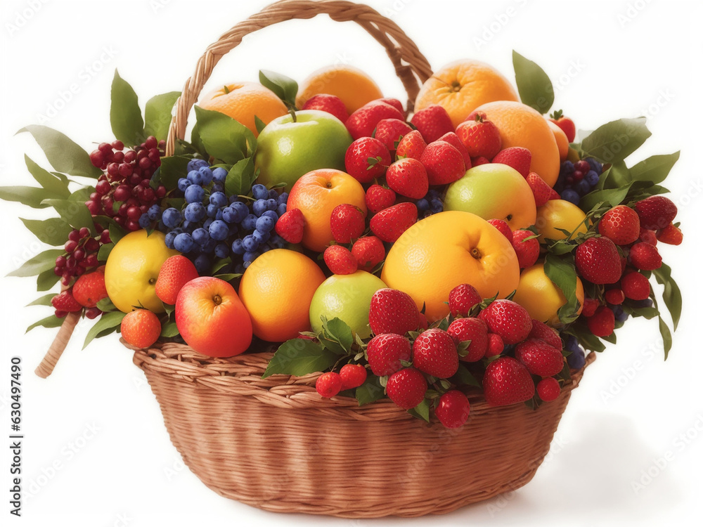 A Basket filled to the brim with colorful fruits - AI Generative