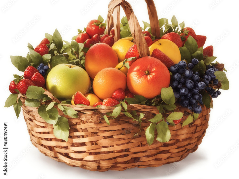 A Basket filled to the brim with colorful fruits - AI Generative