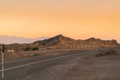 desert road in the mountains in Southern Sinai before sunset by Nuweiba, Egypt