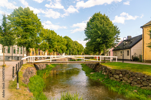 Bridge crossing a canal in the historic center of Söderköping, Kalmar, Sweden