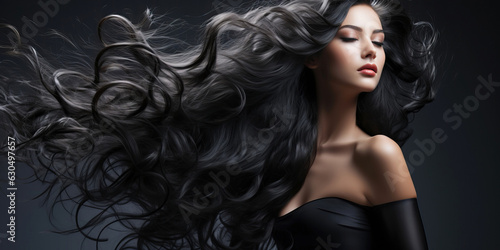 Canvas-taulu Young woman with healthy long black hair