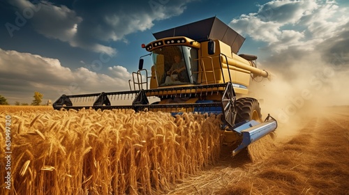 Mähdrescher erntet Weizenfeld