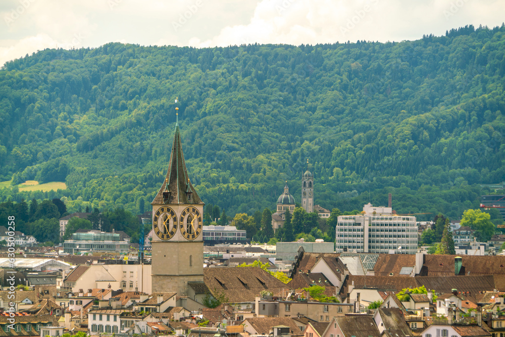 Skyline of Zurich old city with St. Peter church, Switzerland Skyline of Zurich old city with St. Peter church, Switzerland