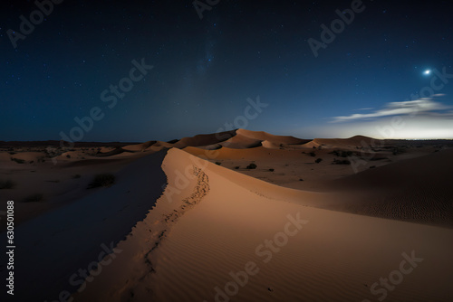 Silent Splendor: Exploring the Enigmatic Sahara Desert's Nighttime Mystique, ai generative
