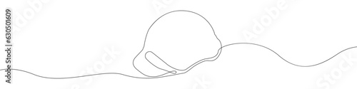 Builder's helmet line continuous drawing vector. One line Helmet vector background. Protective helmet icon. Continuous outline of a Head protection.
