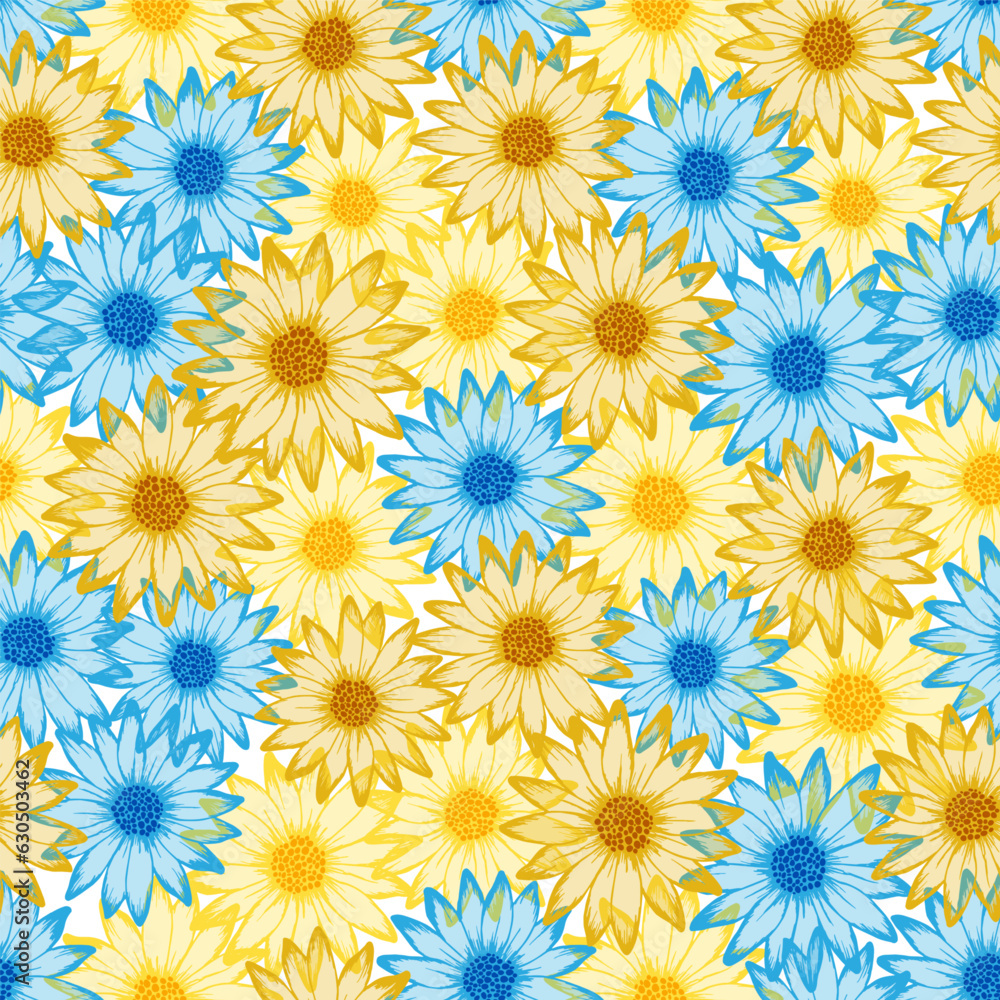 Chrysanthemum bright summer seamless rapport. Sunflower blossom with