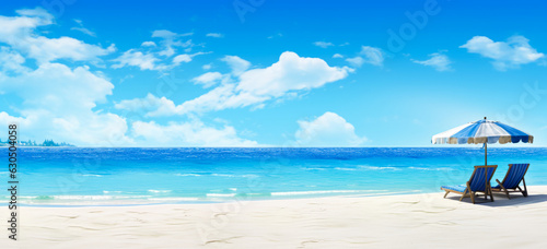 Calm summer empty beach. With bright blue water. Vacation  trip  vacation  flight. Ai generation