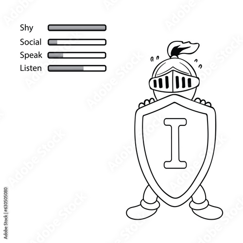 Hand drawn Kids drawing Cartoon Vector illustration the introvert personality stats icon Isolated on White Background