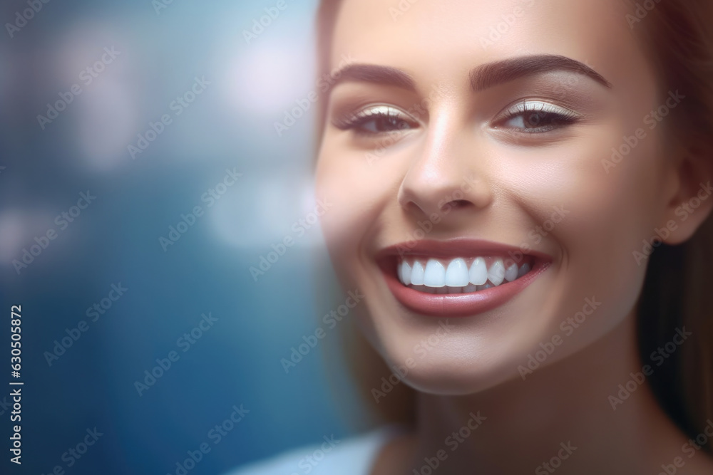 Portrait of a woman with a bright, captivating smile, symbolizing excellent dental health and oral care. Portrait of a woman with a bright, captivating smile, symbolizing excellent dental health and oral care.