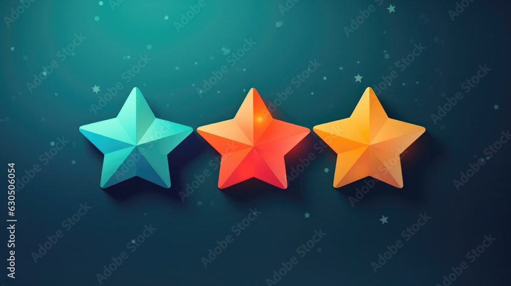 Three stars symbolize top-rated customer reviews and high-quality products. Concept of positive feedback and excellent ratings.