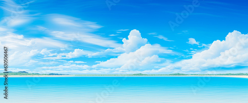 Calm summer empty beach. With bright blue water. Vacation, trip, vacation, flight. Ai generation © Marina Red