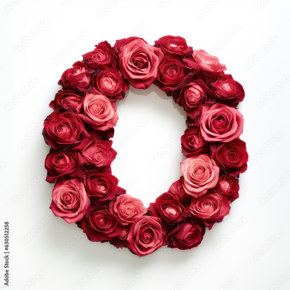 letter O in the shape of red roses, valentines typography letter font illustration, alphabet abc, love text letter O in the shape of red roses, valentines typography letter font illustration, alphabet abc, love text