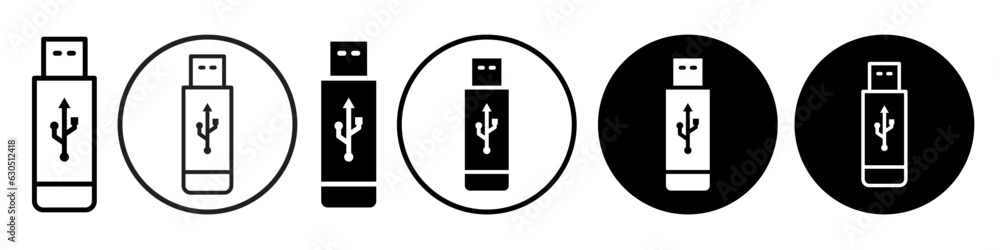 Usb symbol Icon. Removable pen drive socket vector set collection. Flat outlined flash backup device to save data and information. Sign of portable cable for file sharing storage memory stick web icon Usb symbol Icon. Removable pen drive socket vector set collection. Flat outlined flash backup device to save data and information. Sign of portable cable for file sharing storage memory stick web icon