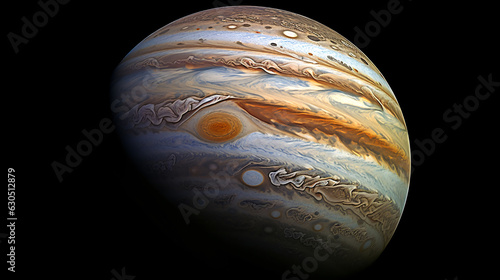 Captivating portrayal of Jupiter and its moons capturing the gas giant's swirling storms in striking detail