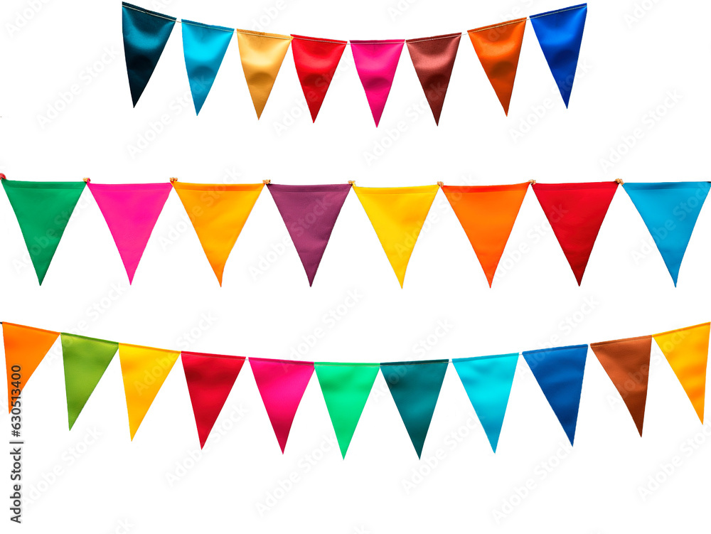 Set of colorful party pennant triangles over isolated transparent background Set of colorful party pennant triangles over isolated transparent background