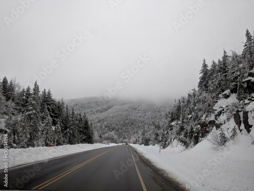 Winter snowy mountain roads in New Hampshire, USA