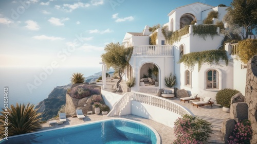 Luxury villa with pool Generative AI