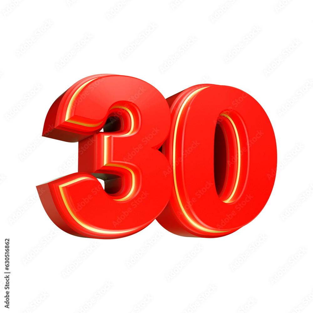 3d render number font red