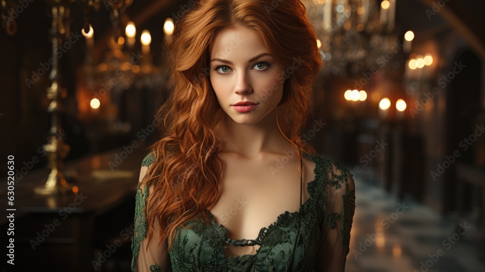 Female vampire with green eyes. Generative AI Female vampire with green eyes. Generative AI