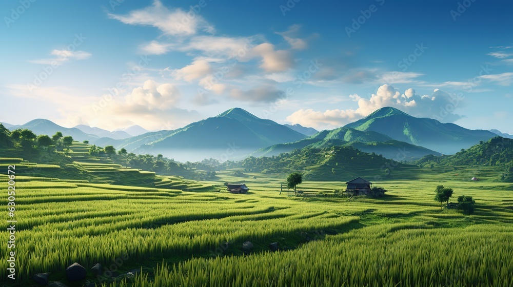 beautiful panorama paddy fields, Generative AI