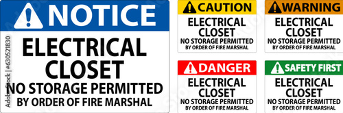 Notice Sign Electrical Closet - No Storage Permitted By Order Of Fire Marshal