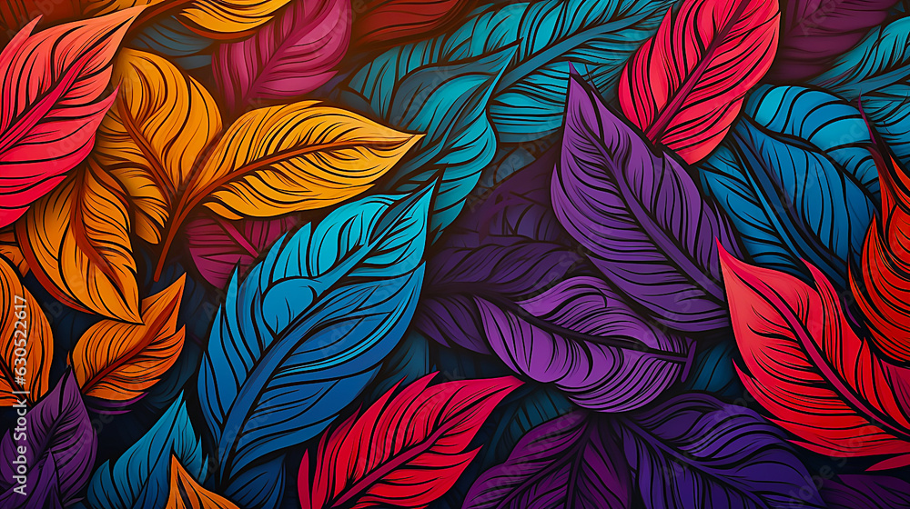Abstract Background Painting of Colorful Leaves