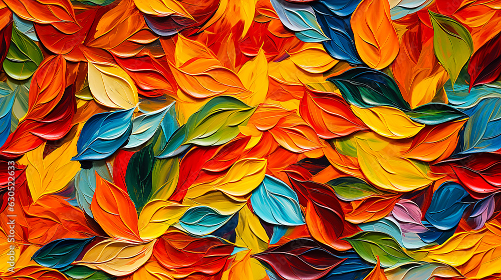 Abstract painting with vivid autumn leaves, like an oil painting

