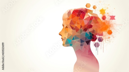Illustration of abstract profile of a human head and consciousness with physical and chemical structures in the head, Person creative mind, Psychic waves concept, Generative AI illustration © AITTHIPHONG