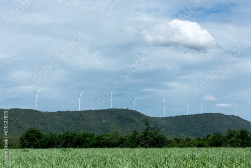 Wind turbines on the mountain production energy electricity at Lamtakong , Nakhon Ratchasima, Thailand. photo